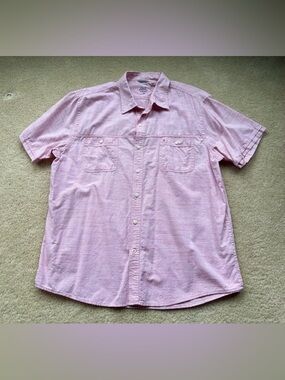 Izod Saltwater Men’s Pink Stripe Short Sleeve Button Up Shirt - Size XXL - EUC